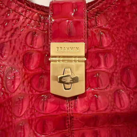 Brahmin Celia Heat Melbourne Bag Embossed Leather Satchel Dark Pink Violet Red - Picture 5 of 10